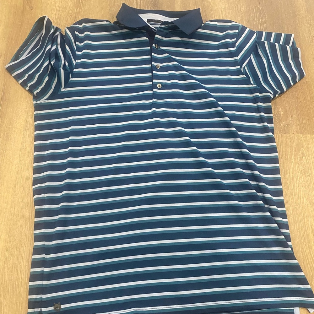 Greyson Blue and White Striped Polo Shirt